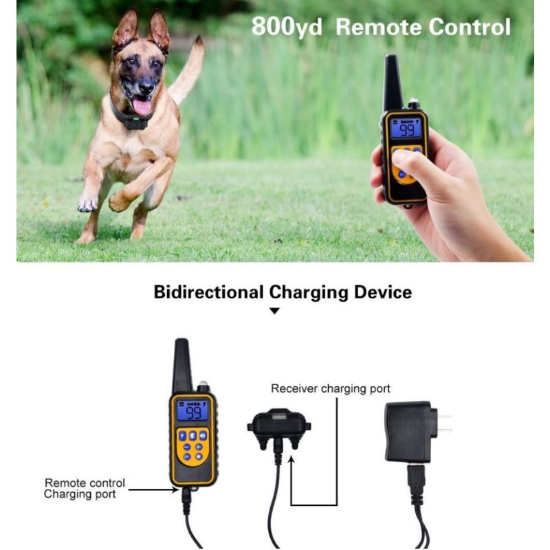 Nuevo collar eléctrico de entrenamiento para perros impermeable 800 yardas con pantalla LCD vibración y sonido