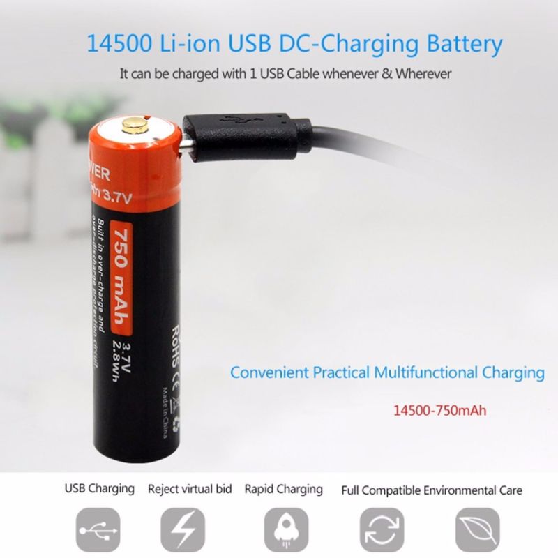Batería Doublepow 14500 750mAh Micro USB de alta capacidad LED ideal para dispositivos electrónicos y acampada