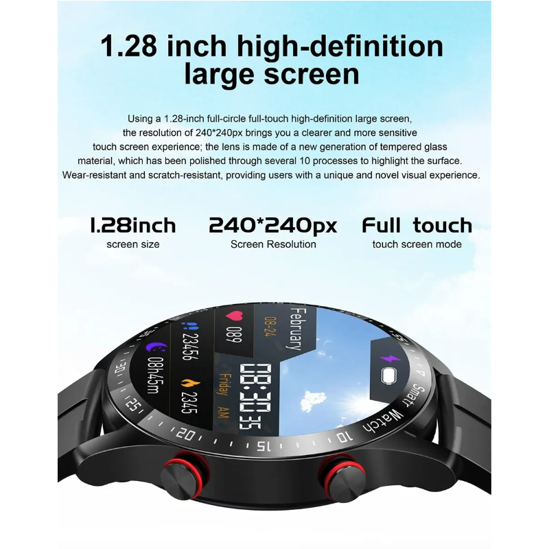 Smartwatch HW20 con Llamadas Bluetooth y ECG, 1.28 pulgadas, Monitoreo de Salud, iOS y Android