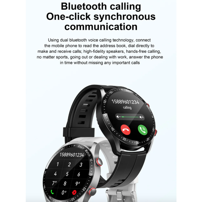 Smartwatch HW20 con Llamadas Bluetooth y ECG, 1.28 pulgadas, Monitoreo de Salud, iOS y Android