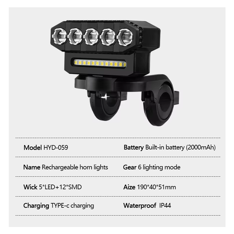 Luz delantera bicicleta recargable USB con potente bocina 120 dB diseño impermeable seguridad ciclismo