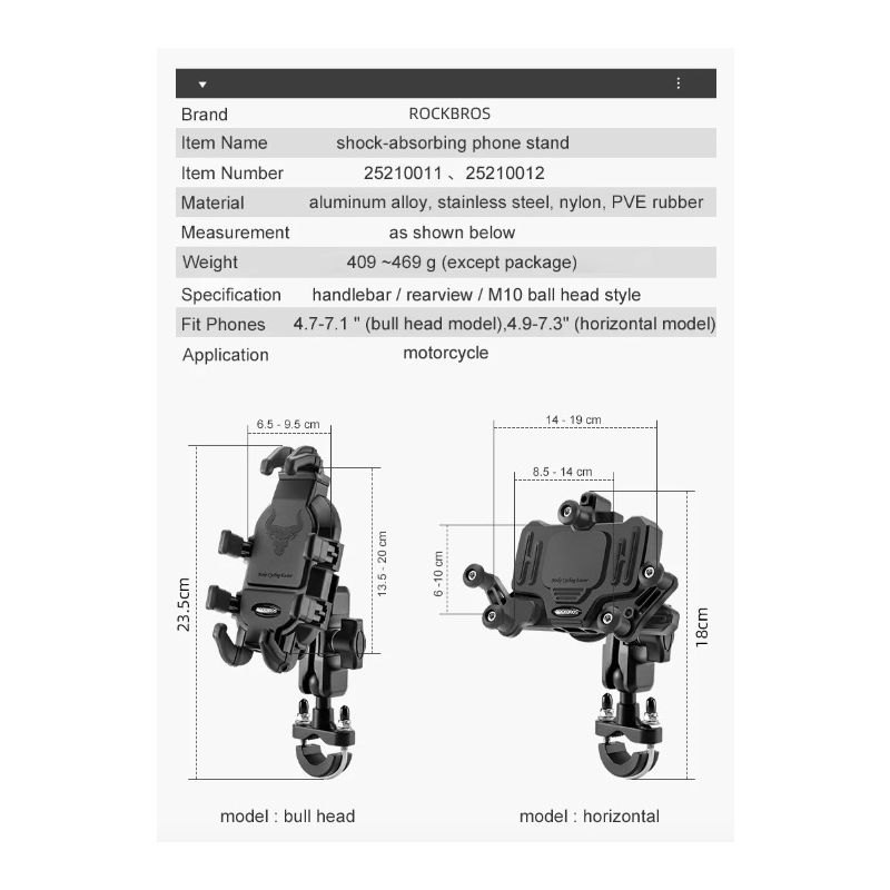 Soporte de teléfono ROCKBROS giratorio aluminio ajustable para motocicleta y bicicleta con silicona antideslizante