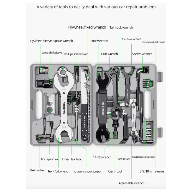 ROCKBROS set de reparación de bicicletas herramientas de acero al carbono almacenamiento compacto para ciclistas