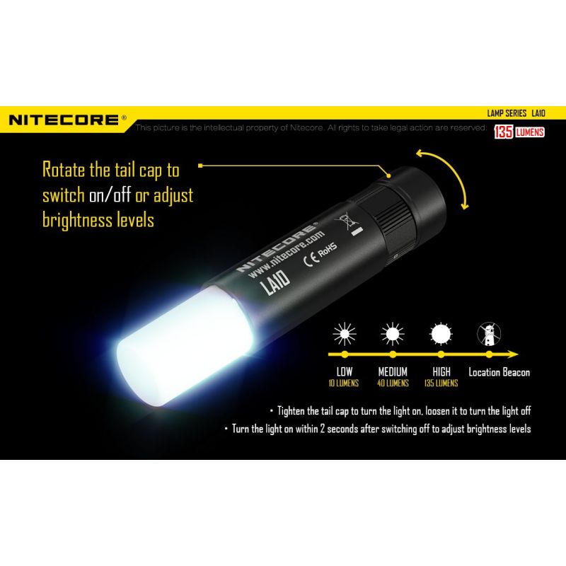 Nitecore LA10 Linterna EDC Mini 135 Lúmenes con LED Nichia XP-G2 S3 Compacta Ligera para Camping y Uso Diario