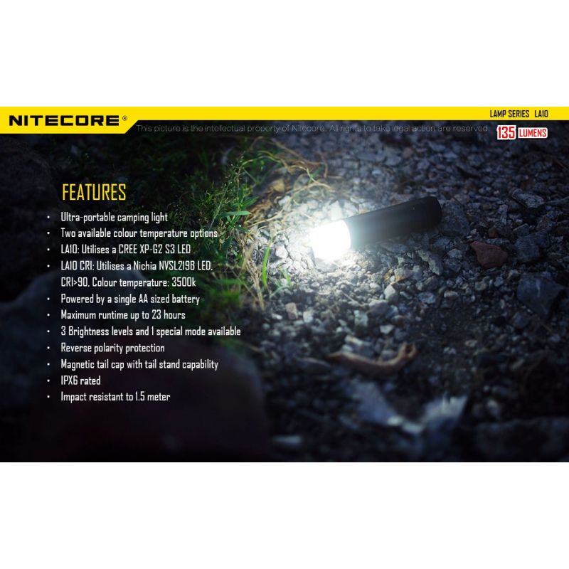 Nitecore LA10 Linterna EDC Mini 135 Lúmenes con LED Nichia XP-G2 S3 Compacta Ligera para Camping y Uso Diario