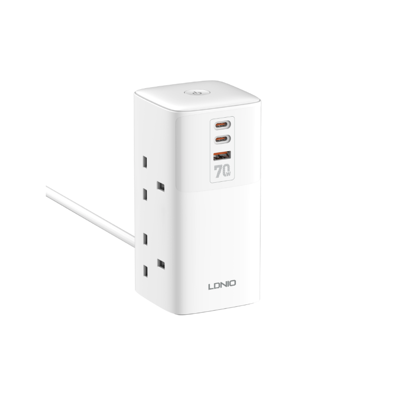 LDNIO Regleta de Torre Cubo Multi-tap 70W USB-C con Protección: Universal para Hogar y Oficina