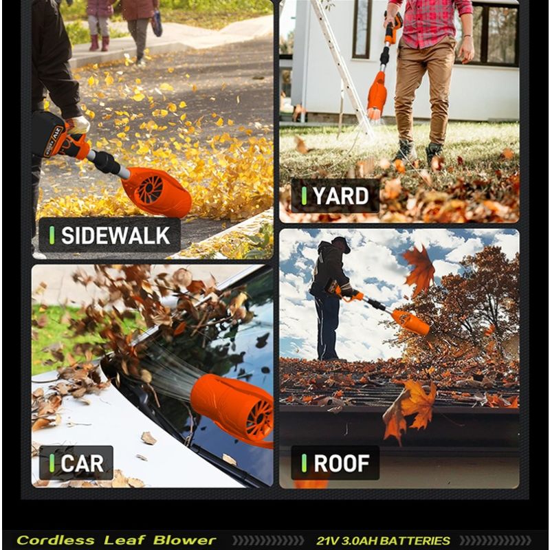 Soplador de hojas inalámbrico, potente ventilador violento de batería de litio para limpieza de jardín