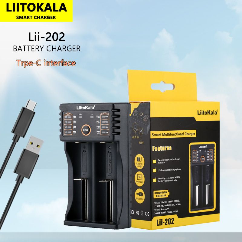 Cargador inteligente Liitokala Lii-202 3.7V para baterías 18650 26650 NiMH con Micro USB carga eficiente y segura