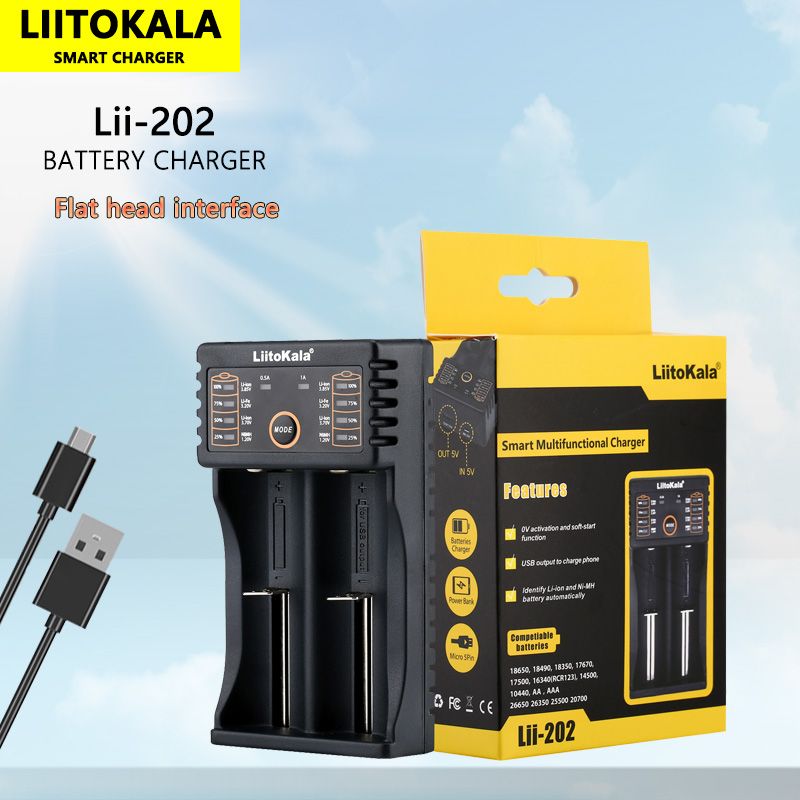 Cargador inteligente Liitokala Lii-202 3.7V para baterías 18650 26650 NiMH con Micro USB carga eficiente y segura