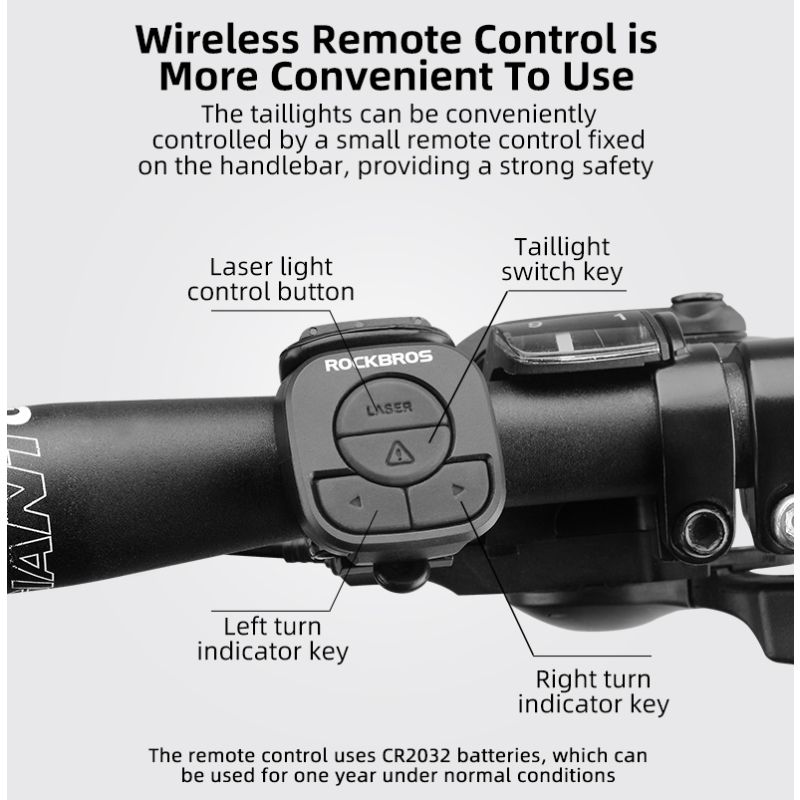 Luz de bicicleta ROCKBROS LKWD-R1 LED inteligente señal de giro MTB carretera control remoto inalámbrico