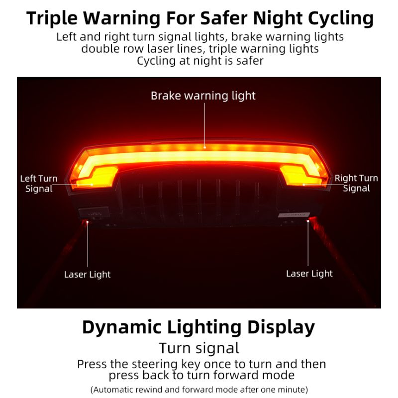 Luz de bicicleta ROCKBROS LKWD-R1 LED inteligente señal de giro MTB carretera control remoto inalámbrico