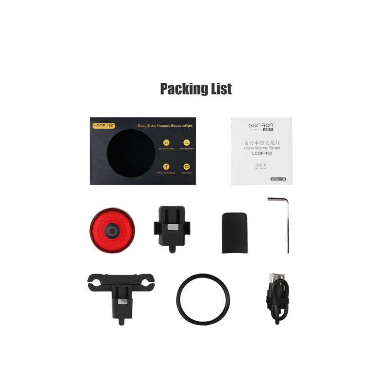 Gaciron LOOP-100 Luz Trasera Magnética para Sillín Alta Luminosidad Aluminio con Sensor de Freno Seguridad Ciclismo