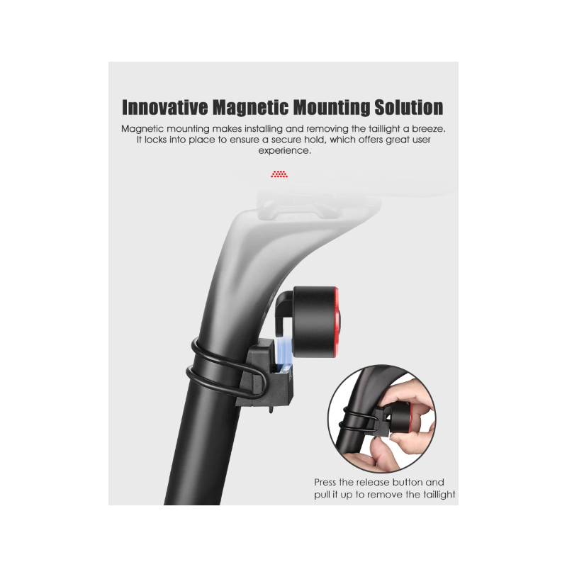 Gaciron LOOP-100 Luz Trasera Magnética para Sillín Alta Luminosidad Aluminio con Sensor de Freno Seguridad Ciclismo