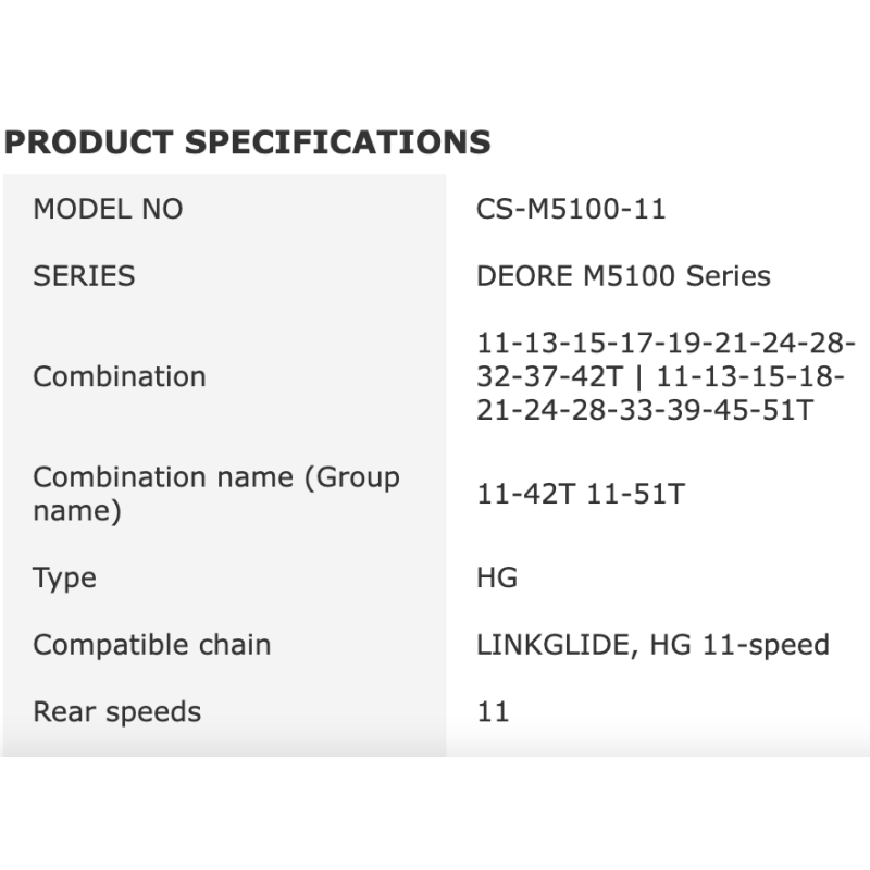 Cassette Shimano Deore CS-M5100 11 velocidades MTB HYPERGLIDE 11-51T para ciclismo de montaña de precisión