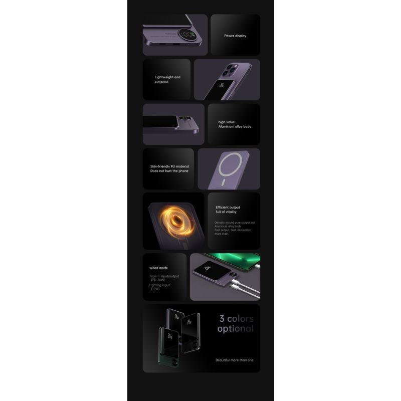 Banco de Energía Inalámbrico 10000mAh para iPhone 12 y 13 Carga Rápida y Magnética con Tecnología Magsafe