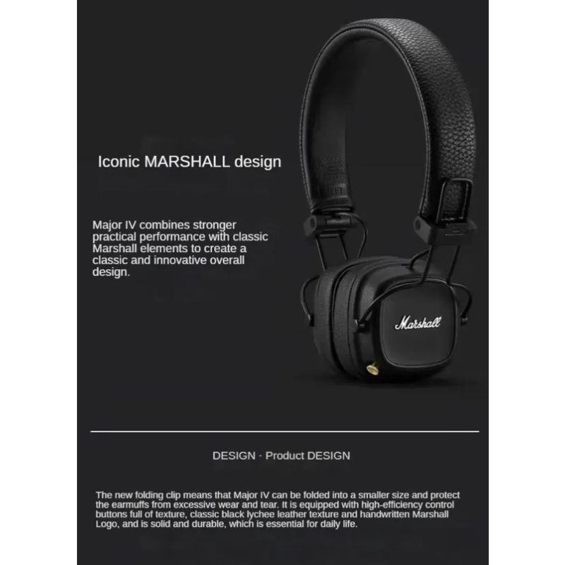 Marshall Major IV Auriculares Inalámbricos Bluetooth Sonido de Firma y Carga Inalámbrica para Entusiastas Música