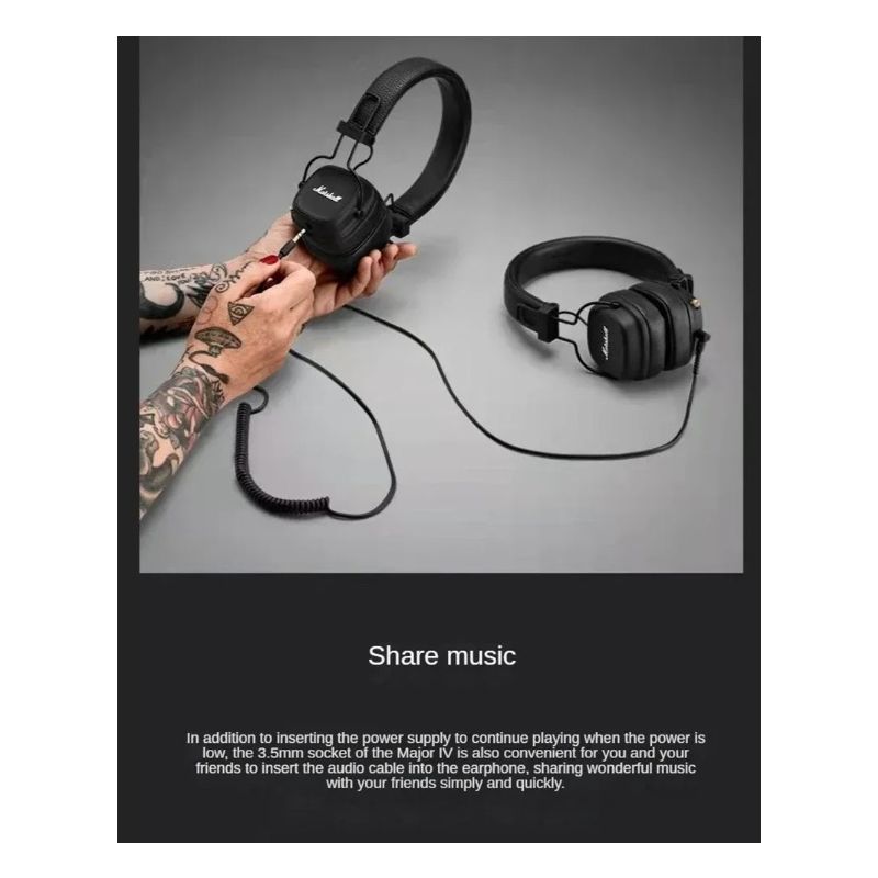 Marshall Major IV Auriculares Inalámbricos Bluetooth Sonido de Firma y Carga Inalámbrica para Entusiastas Música