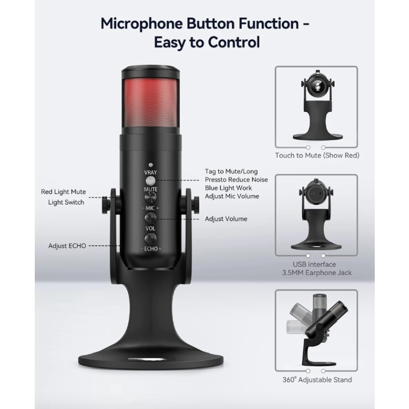 Nuevo Micrófono MU900PRO RGB USB Alta Calidad de Sonido para Gaming Podcast Creadores Contenido Músicos