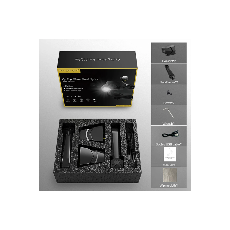 Faro CarryBright CB800 espejo retrovisor ciclismo innovador seguridad visibilidad aleación de aluminio ciclistas