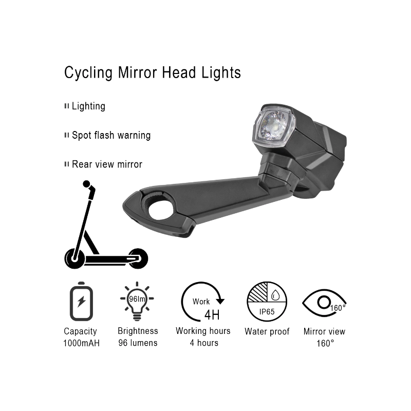 Faro CarryBright CB800 espejo retrovisor ciclismo innovador seguridad visibilidad aleación de aluminio ciclistas