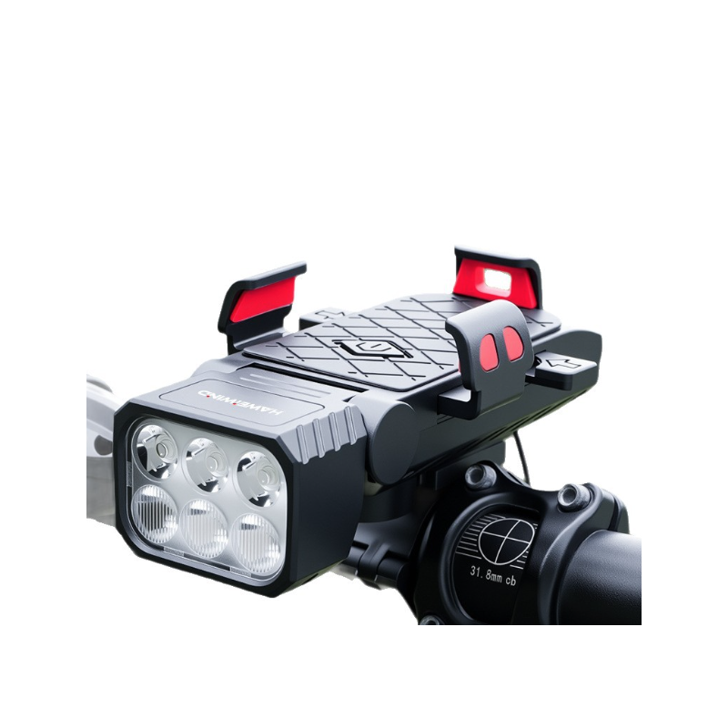Luz Delantera Bicicleta Multifuncional 3 en 1: Bocina, Porta Celular. Seguridad Ciclismo Carga USB-C.