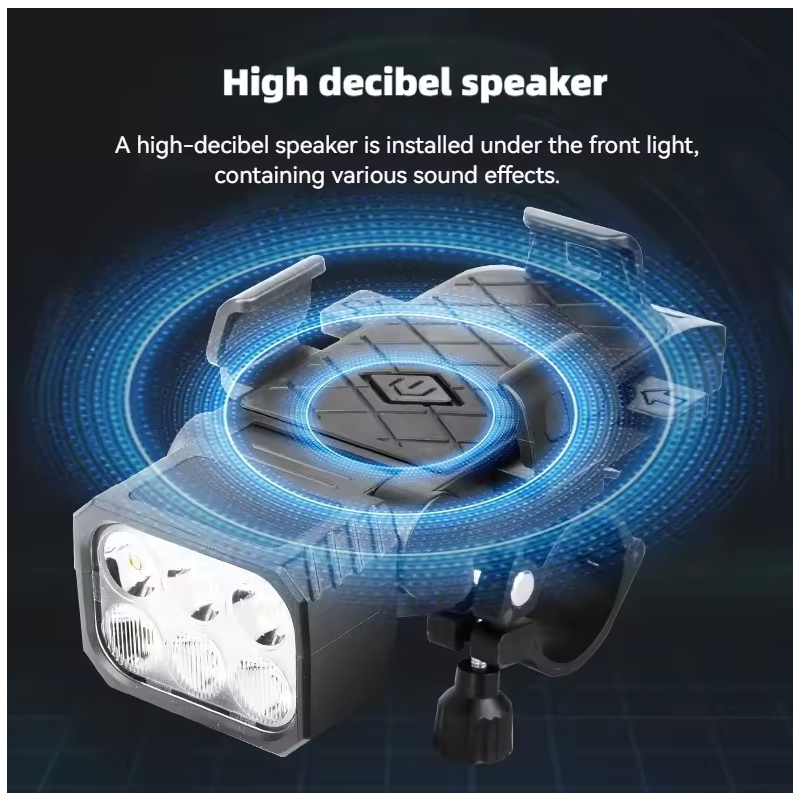Luz Delantera Bicicleta Multifuncional 3 en 1: Bocina, Porta Celular. Seguridad Ciclismo Carga USB-C.