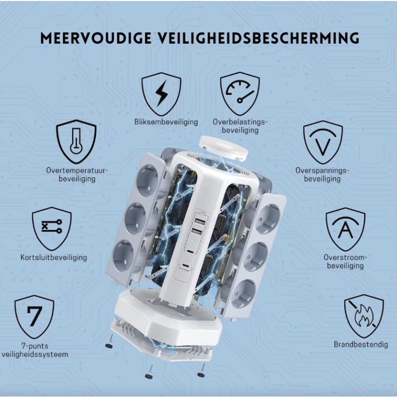 Regleta Multitoma XT-G3211 4000W 16A con Cargador USB y Luz Nocturna | Protección Sobretensión EU