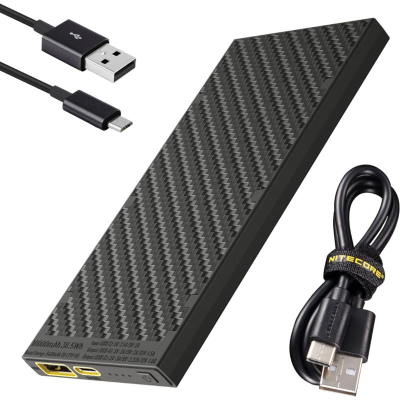 Banco de Energía Ultradelgado Nitecore NB10000 Gen II 10000mAh Carga Rápida QC USB-C Ligero para Viajes y Senderismo