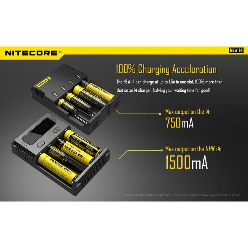 Cargador de baterías Nitecore NEW I4 carga inteligente para Li-Ion y NiMH salida eficiente y compatibilidad amplia