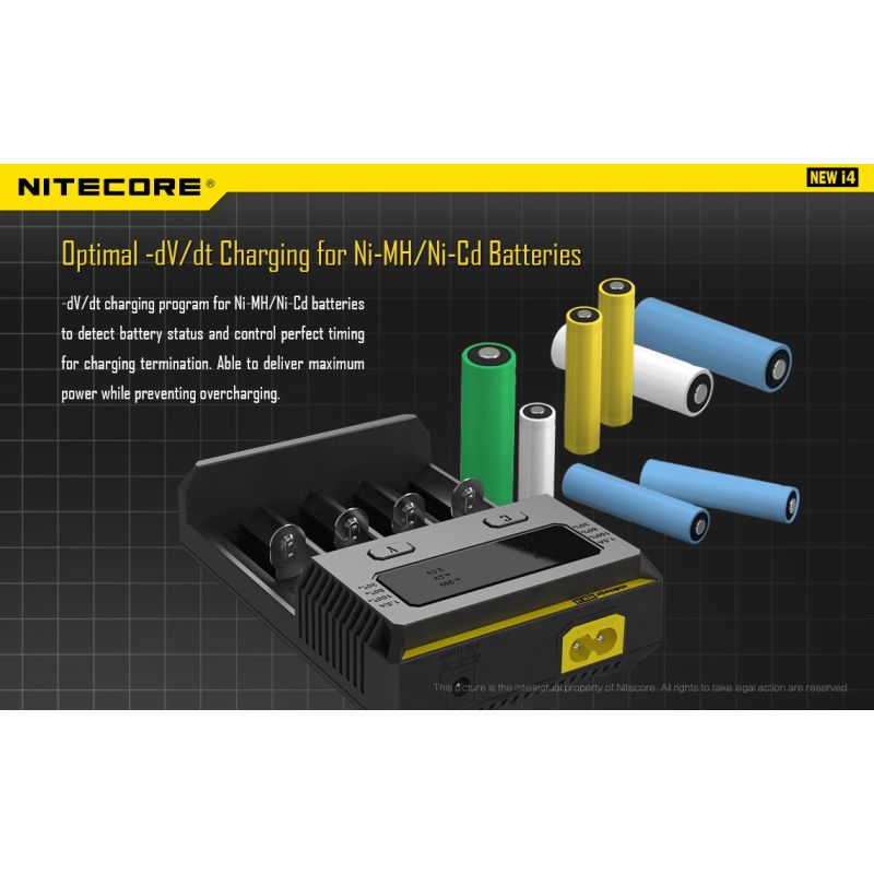 Cargador de baterías Nitecore NEW I4 carga inteligente para Li-Ion y NiMH salida eficiente y compatibilidad amplia