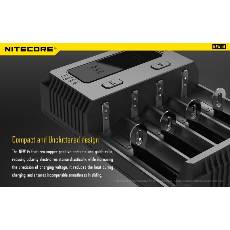 Cargador de baterías Nitecore NEW I4 carga inteligente para Li-Ion y NiMH salida eficiente y compatibilidad amplia
