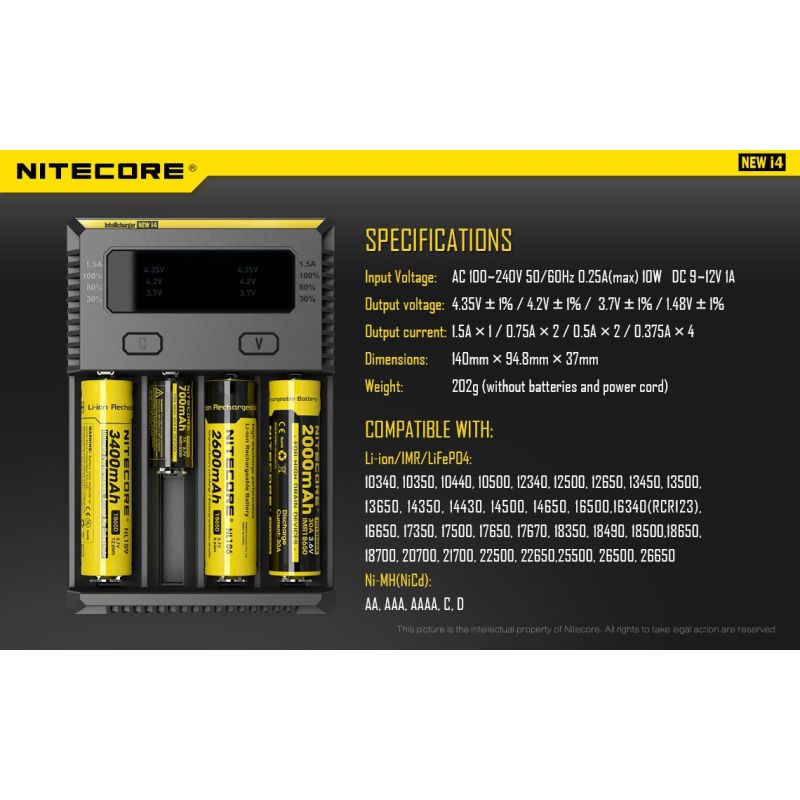 Cargador de baterías Nitecore NEW I4 carga inteligente para Li-Ion y NiMH salida eficiente y compatibilidad amplia
