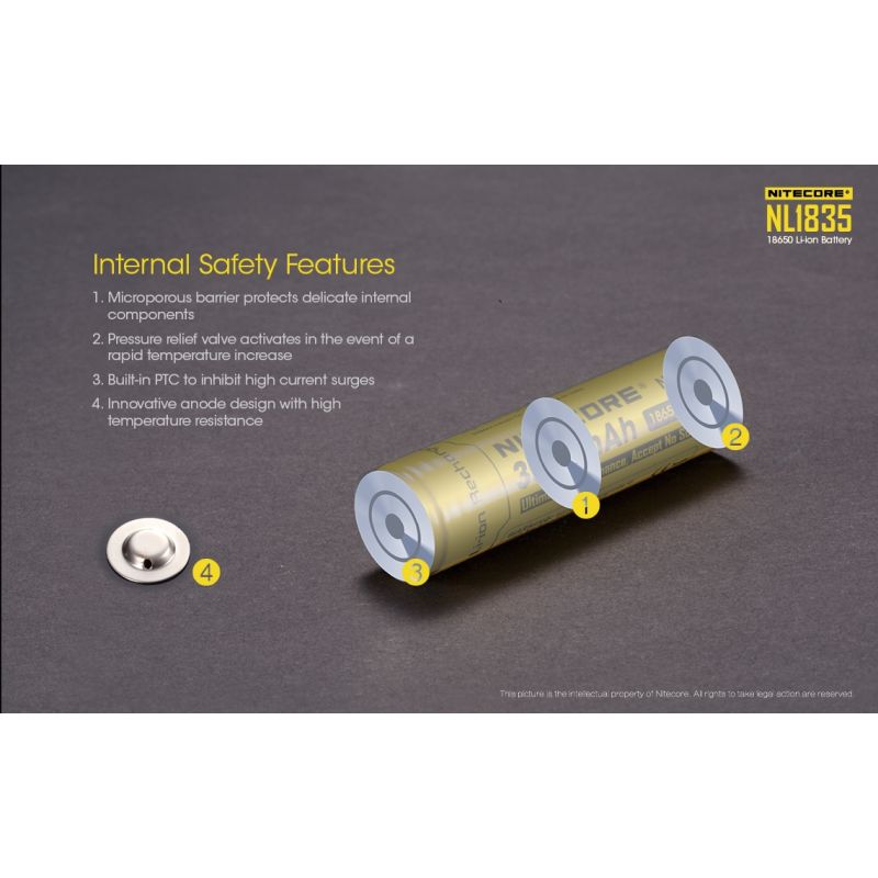 Batería Nitecore 18650 NL1835 3500mAh Recargable Li-ion para Dispositivos Electrónicos y Linternas 3.6V