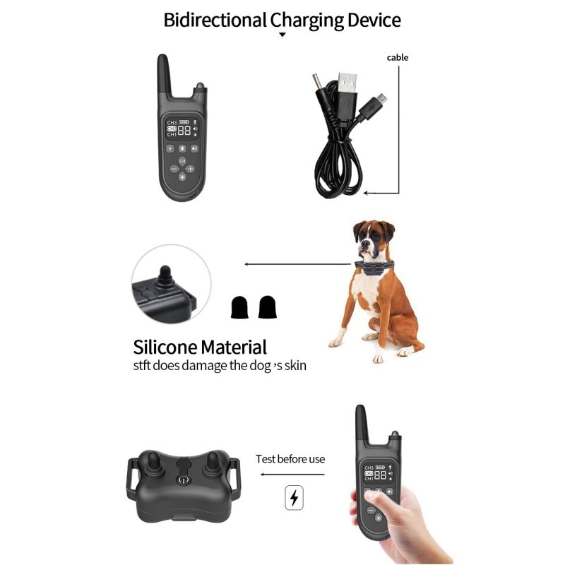 Nuevo collar eléctrico impermeable recargable para perros con pantalla LCD y 3 modos de entrenamiento 800m