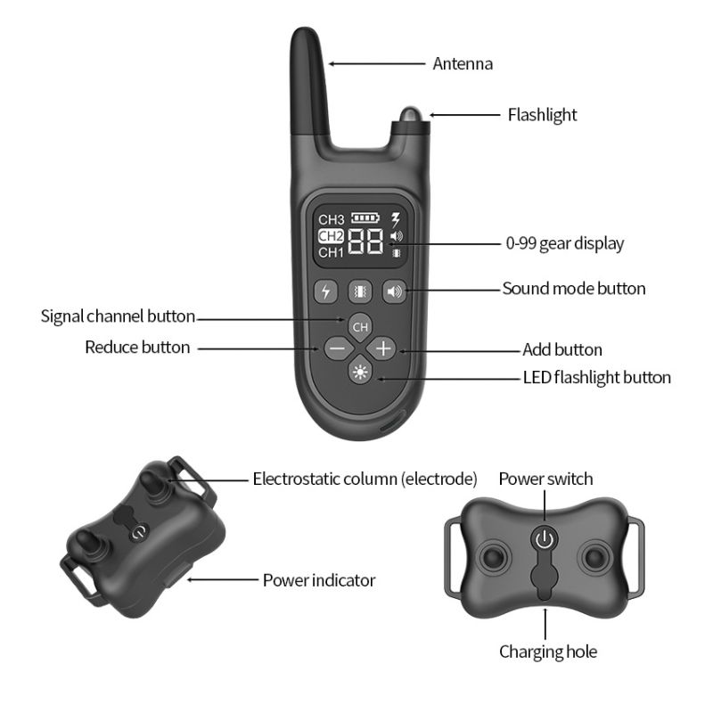 Nuevo collar eléctrico impermeable recargable para perros con pantalla LCD y 3 modos de entrenamiento 800m