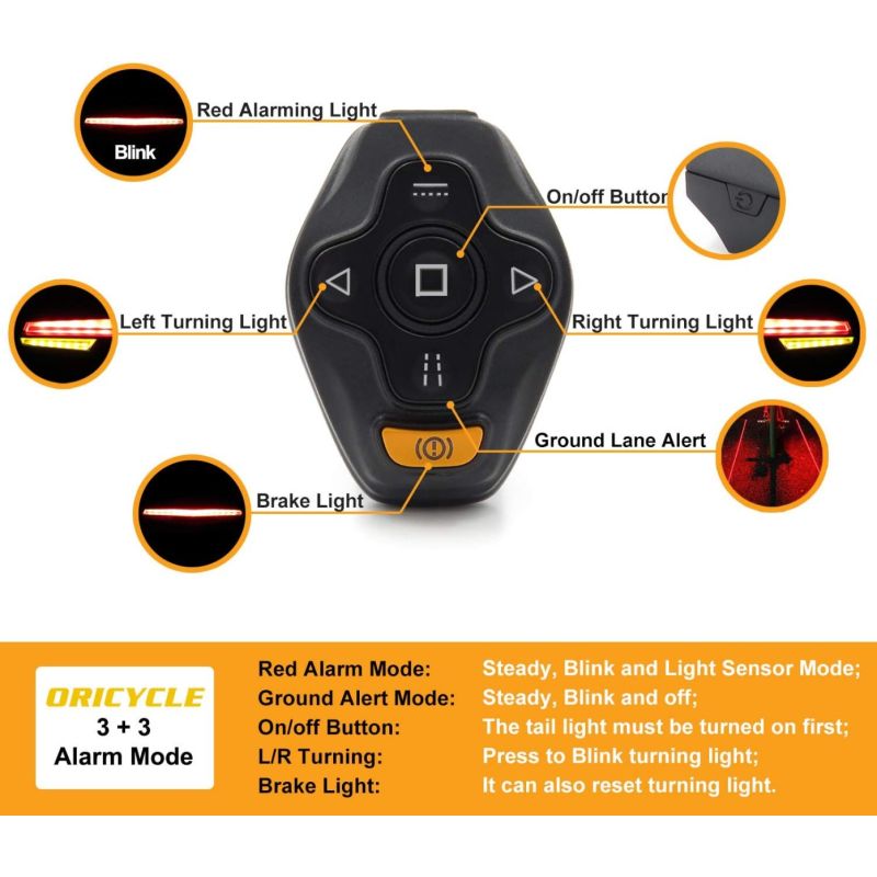 Ampulla C1 Luz Trasera Bicicleta LED con Control Remoto para Seguridad y Carril Láser