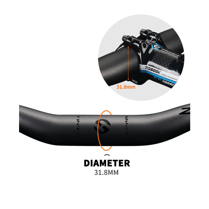 Manillar de bicicleta TOSEEK ZF-ONE MTB completo en fibra de carbono 31.8mm negro mate opción 580 a 760mm