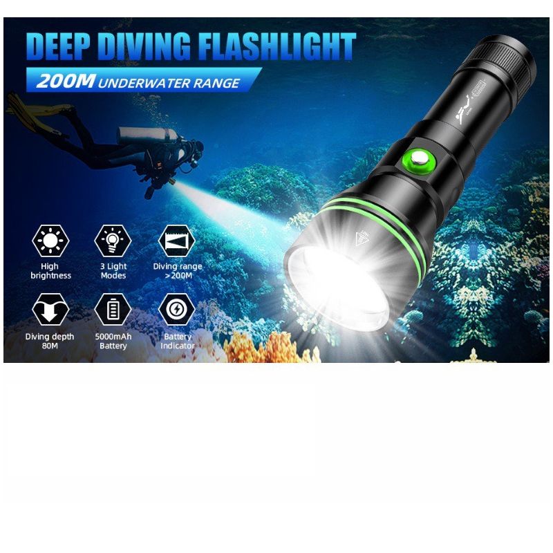 Linterna Buceo P70 Súper Brillante 5000 Lúmenes | Sumergible IPX8 200M para Buceo Nocturno