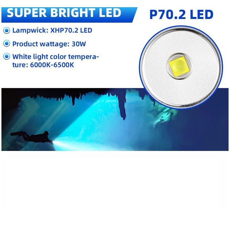 Linterna Buceo P70 Súper Brillante 5000 Lúmenes | Sumergible IPX8 200M para Buceo Nocturno