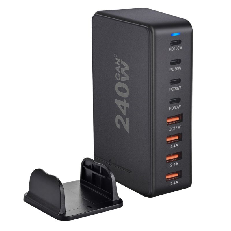 Cargador GaN de escritorio 240W USB tipo C de 8 puertos carga rápida para múltiples dispositivos y laptops