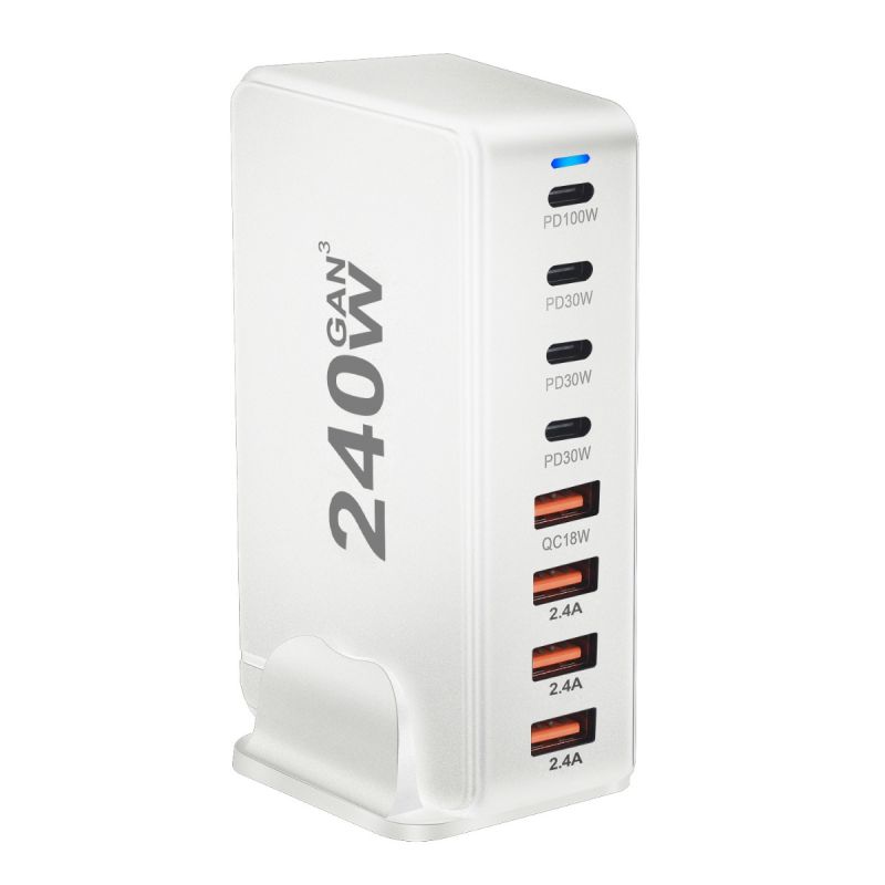 Cargador GaN de escritorio 240W USB tipo C de 8 puertos carga rápida para múltiples dispositivos y laptops