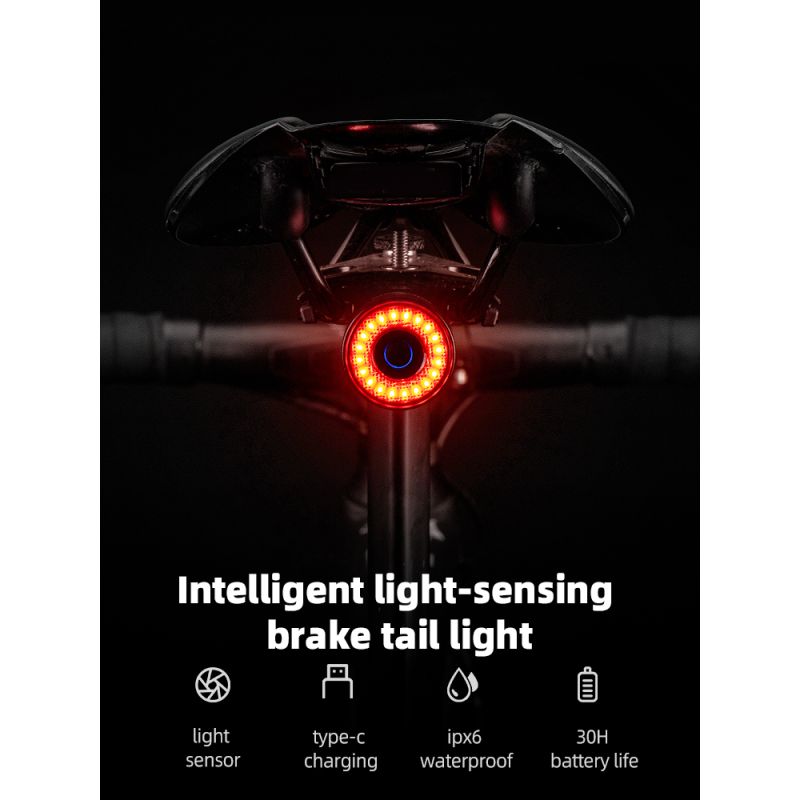 Luz trasera ROCKBROS Q3 para ciclismo nocturno luz LED con sensor de freno inteligente MTB impermeable IPX6