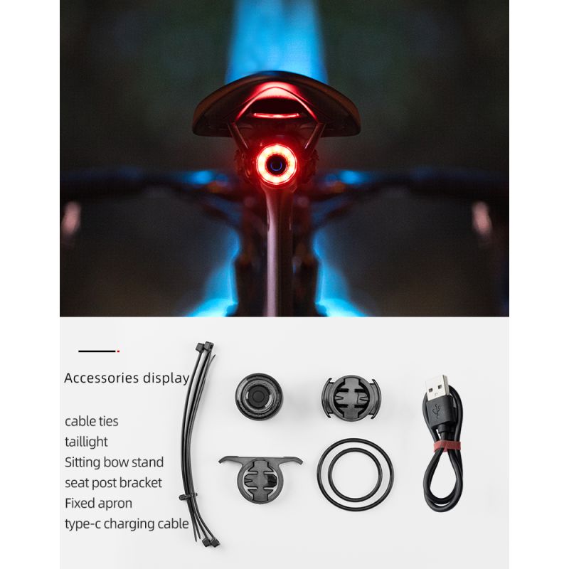 Luz trasera ROCKBROS Q3 para ciclismo nocturno luz LED con sensor de freno inteligente MTB impermeable IPX6