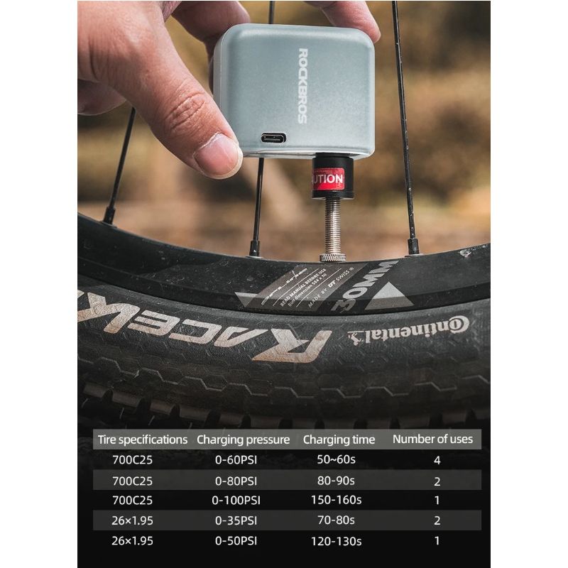 ROCKBROS bomba ligera inflador portátil 100PSI para bicicleta coche motocicleta diseño compacto y recargable