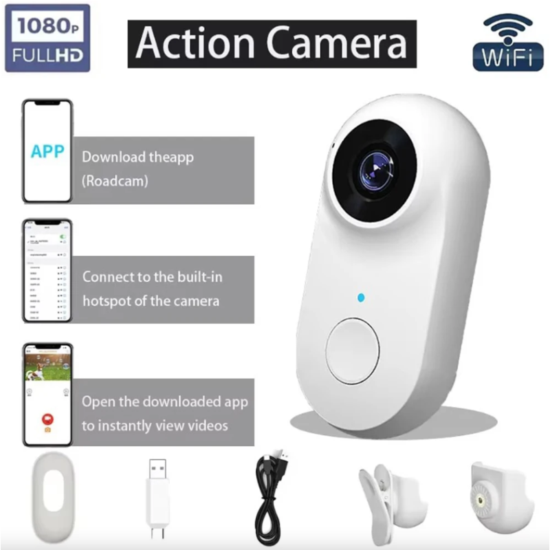 Mini Cámara WiFi HD 1080P Portátil para Deportes|Moto|Mascotas|Grabadora de Video Gran Angular 120°