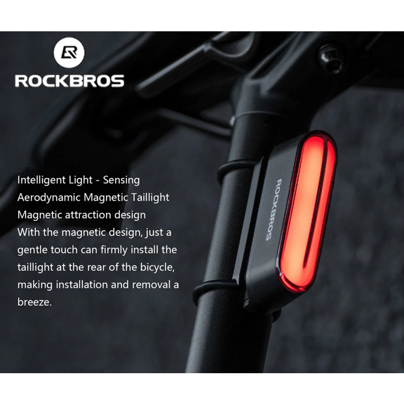 ROCKBROS Luz Trasera Bicicleta Magnética IPX6 Impermeable, Sensor Inteligente 7 Modos, Seguridad Nocturna MTB/Urbana