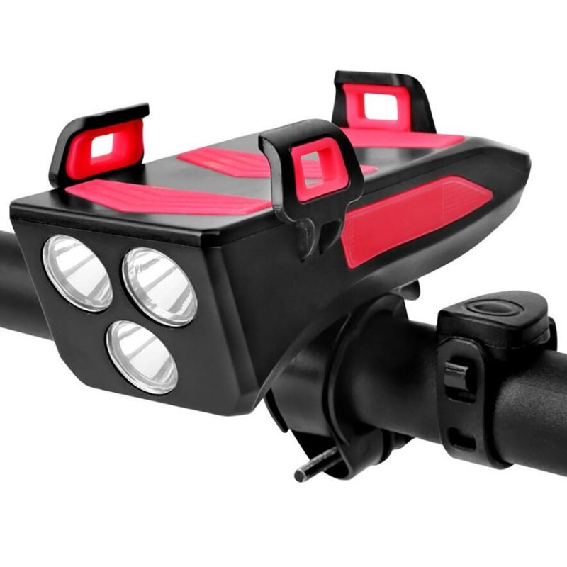 Luz de bicicleta multifunción 4 en 1 linterna 800 lúmenes bocina soporte para teléfono accesorios ciclismo