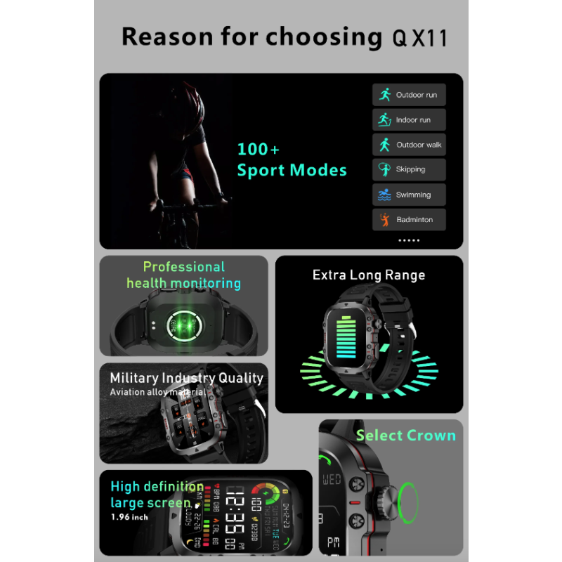 Smartwatch QX11 Hombre IP68 5ATM Bluetooth Llamadas 1.96