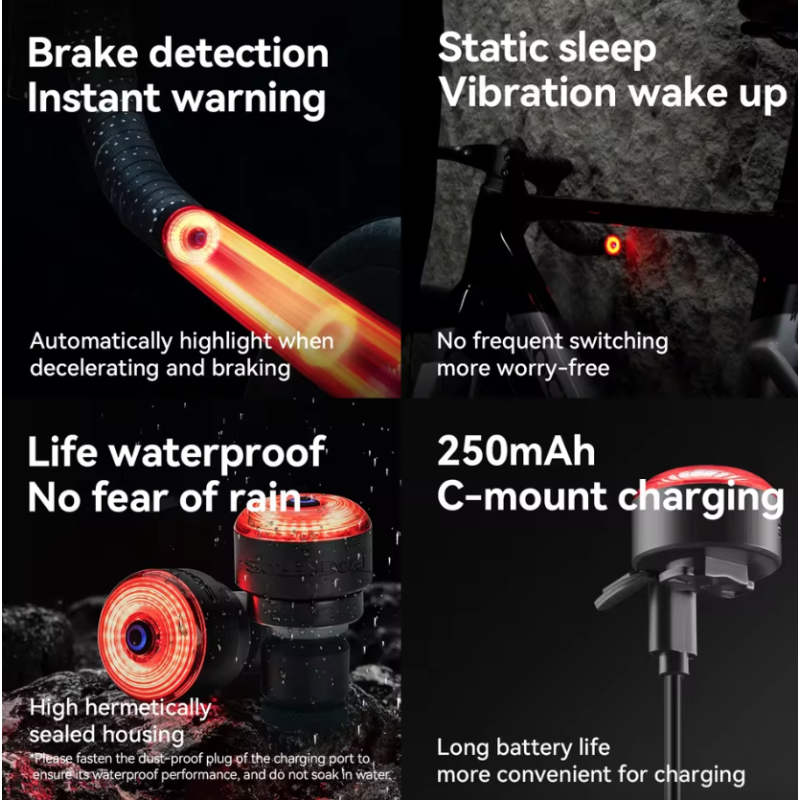 ROCKBROS R0 Luz Tapón Manillar Tipo-C | Luz Trasera MTB Carretera | Seguridad y Visibilidad Ciclismo