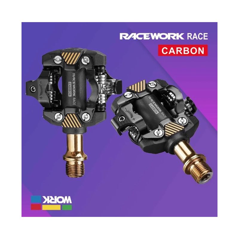 Pedales MTB RACEWORK SPD ligero duradero carbono acero cromado ajuste personalizable para ciclismo todoterreno